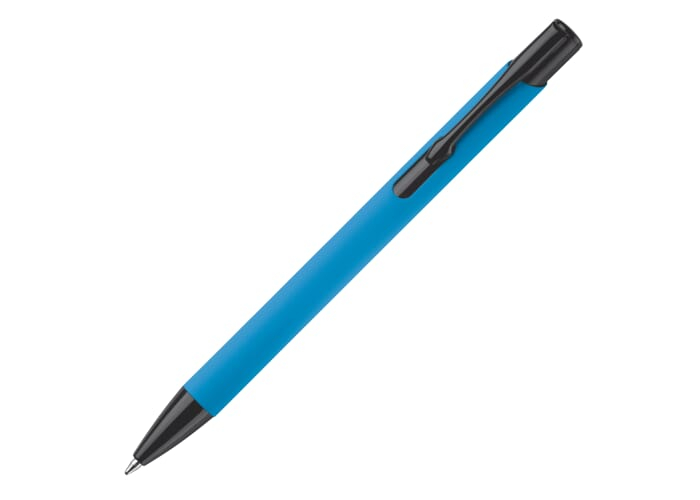 Stylo bille publicitaire dans tube métal Bleu clair / noir